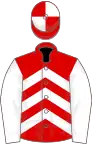 Red and white chevrons, white sleeves, quartered cap