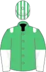 Emerald green,white epaulets, halved sleeves, striped cap
