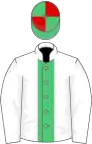 White, emerald green stripe, green and red quartered cap