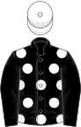 Black, white spots, black sleeves, white cap