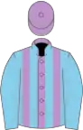 Mauve, sky blue stripes and sleeves, mauve cap