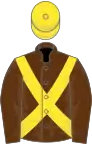 Brown, yellow cross belts and cap