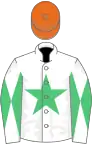 WHITE, emerald green star, diabolo on sleeves, orange cap