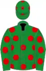 Green, red spots, green sleeves, red spots, green cap, red stars