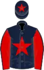 Dark blue, red star, red sleeves, dark blue seams, dark blue cap, red star