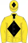 Yellow, black diamond, yellow sleeves, yellow cap, black diamond