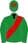 Green, red sash and star on cap