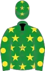 Green, yellow stars, spots on sleeves and stars on cap