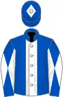 Royal blue, white stripe, diabolo on sleeves, diamond on cap