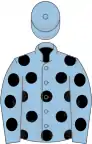 Light blue, black spots, blue cap