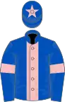 Royal blue, pink stripe, armlets and star on cap