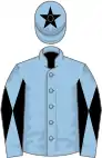 Light blue, light blue and black diabolo on sleeves, light blue cap, black star