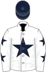 White, dark blue star and stars on sleeves, blue cap