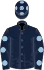 Dark blue, light blue spots on sleeves and cap