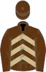 Brown, beige chevrons, brown sleeves and cap