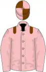 Pink, brown epaulettes, pink sleeves, pink cap, brown quartered