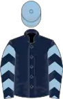 Dark blue, light blue chevrons on sleeves, light blue cap