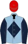 Light blue, dark blue diamond and sleeves, red cap