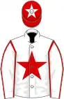 White, red star, red seams on sleeves, red cap, white star