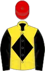 Yellow, Black diamond and sleeves, Red cap