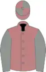 Salmon pink, grey sleeves, quartered cap