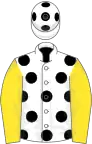 White, black spots, yellow sleeves