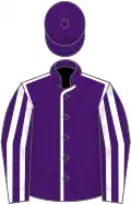 Purple, white seams, white sleeves, purple striped, purple cap