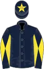 Dark blue, dark blue and yellow diabolo on sleeves, dark blue cap, yellow star