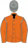 Orange, grey seams on sleeves, grey cap