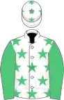 White, emerald green stars, sleeves and stars on cap