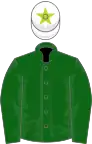 Bottle green, white cap, lime green star