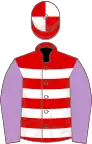 Red, White hoops, Mauve sleeves, Red and White quartered cap