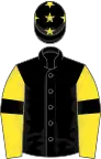 Black, yellow sleeves, black armlets, black cap, yellow stars