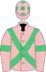 Pink, emerald green cross belts and armlets, spots on cap