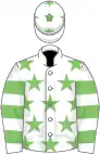 White, light green stars, hooped sleeves and stars on cap