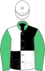 Black and White (quartered), Emerald Green collar and sleeves, White cap