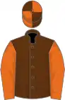 Brown, orange sleeves, quartered cap