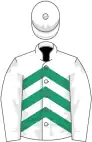 White, emerald green chevrons on body