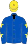 Royal blue, royal blue sleeves, yellow stars, yellow cap