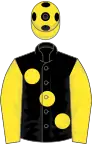 Black, large Yellow spots and sleeves, Yellow cap, Black spots