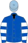 Royal blue, white hooped sleeves, light blue cap