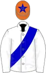 White, blue sash, orange cap, blue star