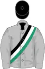 Silver, Black, White and Emerald Green Sash, Black Cap