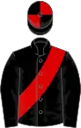 Black, red sash, quartered cap