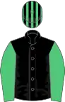 Black, emerald green sleeves, striped cap