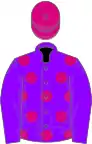 Violet, cerise spots, violet sleeves, cerise cap