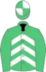 EMERALD GREEN and WHITE CHEVRONS, emerald green sleeves, quartered cap