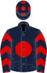 Dark blue, red disc, chevrons on sleeves and spots on cap