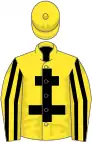 Yellow, black cross of lorraine, yellow sleeves, black striped, yellow cap