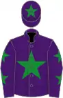 Purple, green star, stars on sleeves, purple cap, green star